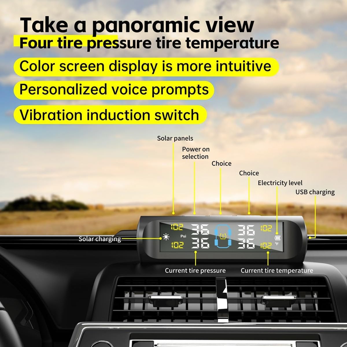 Solar TPMS Tire Pressure Monitoring System (4 Sensors)