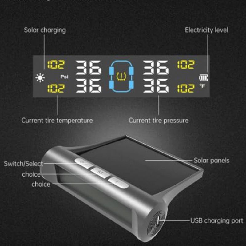 Solar TPMS Tire Pressure Monitoring System (4 Sensors)
