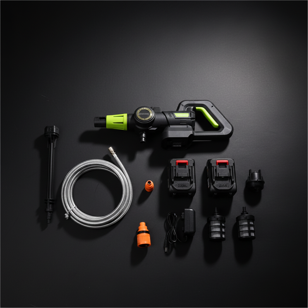 HydroJet full kit flat lay on dark surface