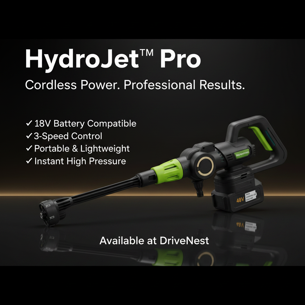 DriveNest HydroJet Pro cordless pressure washer premium product ad